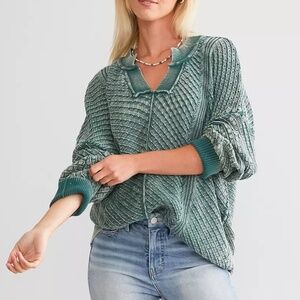 BKE Washed Notch Neck Oversized Sweater